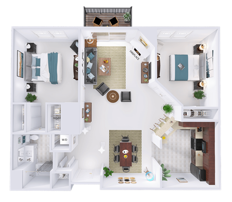 Floor plan for 2 beds, 1 bath, 1108 sqft